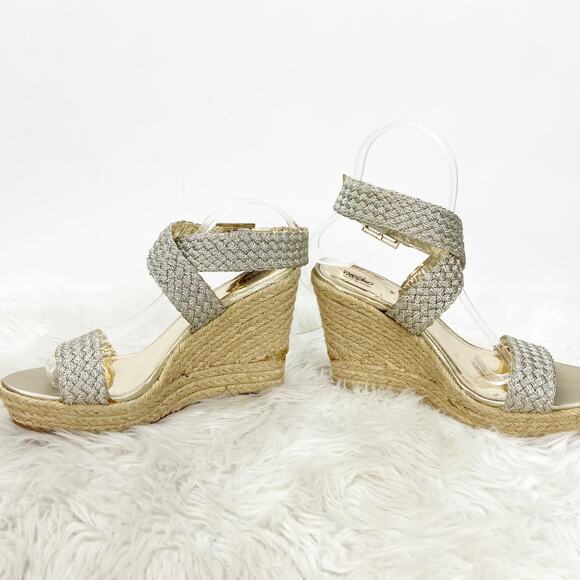 2/$30 Mossimo 6.5 Womens Gold Metallic Weave Crisscross Espadrille Sandals - Picture 3 of 8